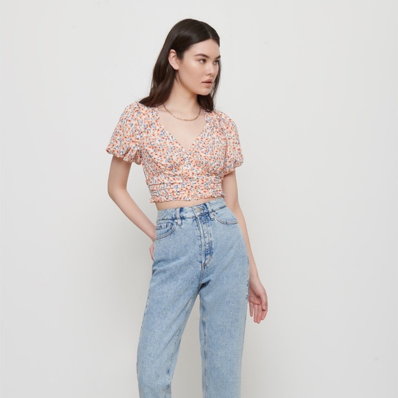Dynamite orange and white dainty floral crop top XS - Picture 6 of 12